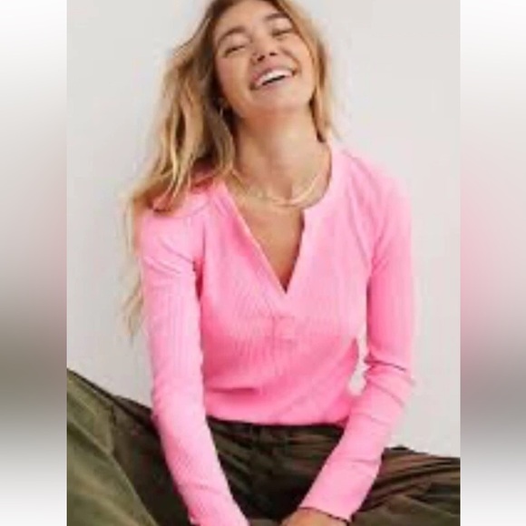 aerie Tops - Aerie Vibrant Pink Ribbed Long Sleeve Tee